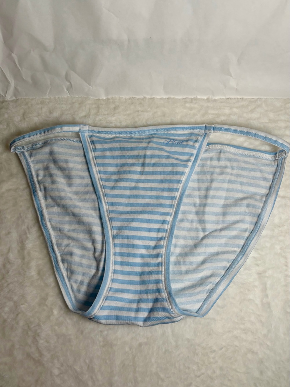 PINK Victoria’s Secret - Blue & White Striped Bikini Panty Logo Cotton - Picture 5 of 7